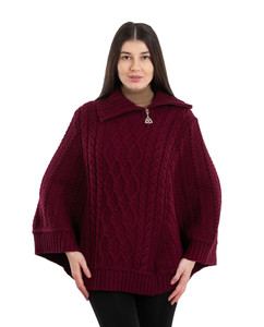 Cowl Neck Zipper Poncho ML161-108 Wine Saol