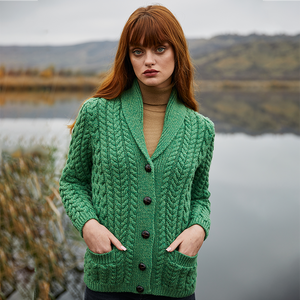 Ladies Shawl Neck Cardigan ML164 - 105 Green Saol.ie