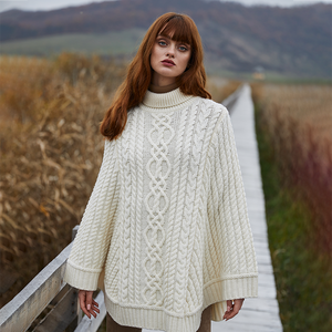 Ladies Cable Knit Poncho ML165-100 Natural Saol.ie