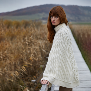 Ladies Cable Knit Poncho ML165-100 Natural Saol.ie