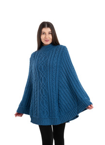 Ladies Cable Knit Poncho ML165-107 Teal Saol.ie