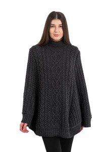 Ladies Cable Knit Poncho ML165-101 Charcoal Saol.ie