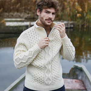 Men's Wool Half Zip Sweater MM902 - 100 Natural Saol.ie