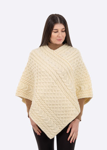 Saol  cable knit poncho - FL176 - 600 Natural Saol.ie