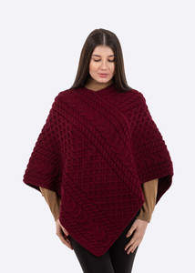 Saol  cable knit poncho - FL176 - 608 Wine Saol.ie