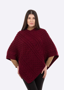 Saol  cable knit poncho - FL176 - 608 Wine Saol.ie