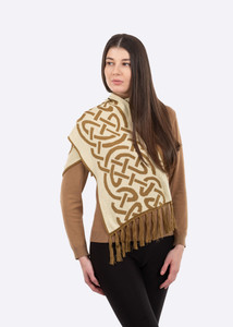 Traditional Celtic Knotwork Scarf LS107 Fawn Brown Front View Saol Knitwear.com