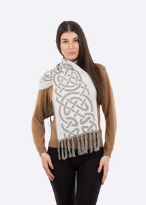 Traditional Celtic Knotwork Scarf LS107 Harbor Grey Front View Saol Knitwear.com