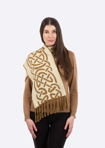 Traditional Celtic Knotwork Scarf LS107 Fawn Brown Front View Saol Knitwear.com