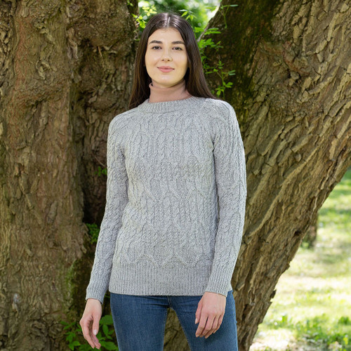 Ladies Crew Neck Sweater AWL103 Grey SAOL Knitwear Front View