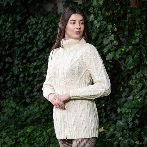 Cable Cardigan With Zipper ML142 Natural White SAOL Knitwear Side View