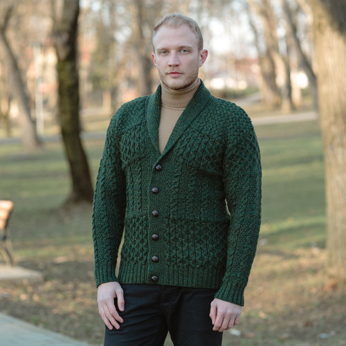 Mens roll shop collar cardigan