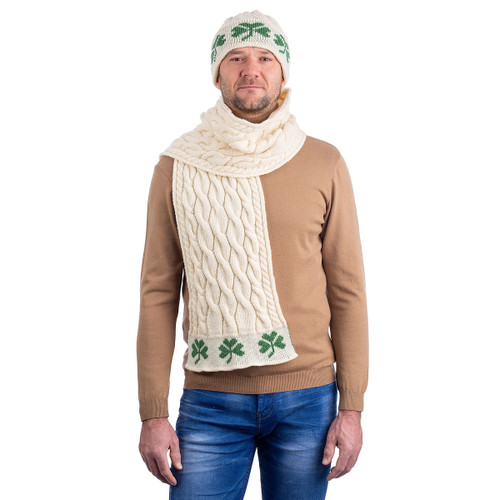 Cable Knit Shamrock Scarf MM255 Natural White SAOL Knitwear