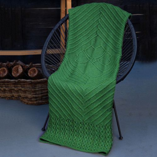 SAOL Irish Wool Throw with Shamrock Design MT123 Green saolknitwear.com