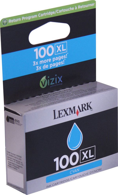 Lexmark 14N1069, #100XL Return Program Ink Cartridge - Cyan, Yield 600