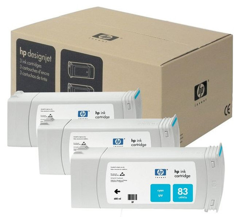 HP C5073A, 83 680ml Ink Cartridge - Cyan- Pack of 3