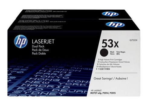 HP Q7553XD Toner Cartridge - Black - Pack of 2 - Yield - 7,000 Each