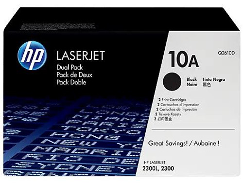 HP Q2610D, 10A Toner Cartridge - Black - Pack of 2 - Yield -12,000