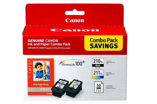 Canon 2973B004 PG-210/CL-211 XL Ink Cartridges & Glossy Paper 50 Sheet