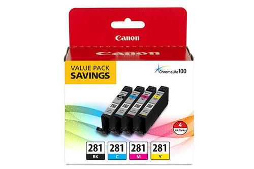 Canon CLI-281 BKCMY Four Color Ink Cartridges Value Pack (2091C005)