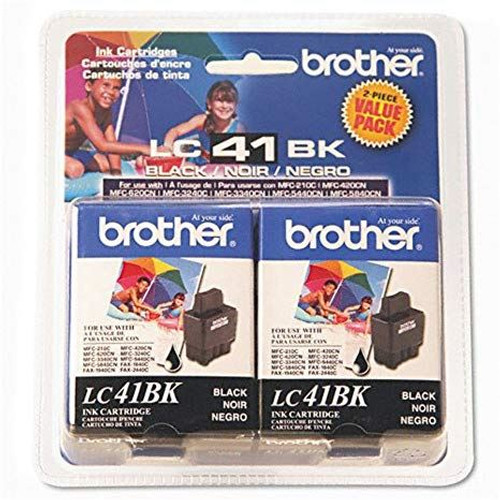 Brother LC41BK Ink Cartridge - Black - 2 Pack - Yield 500 Pages Each