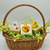 Handmade duck and bunny kids soap bars in wicker basket with pastel eggs and greenery, novelty bath soap party favors