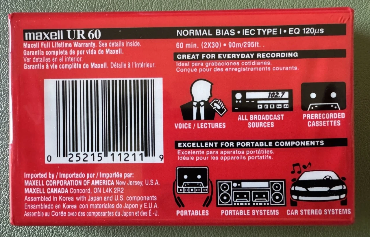 Maxell UR-60 Blank 60-Minute Audio Cassette Tape —4 pack