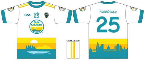 Providence Hurling Club Team Jersey White Turquoise Outfield 2025  (Adults)