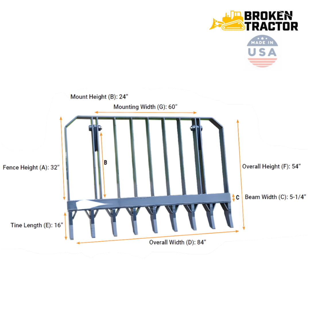 Root Rake Dozer Loader 7' Dozer Root Rake Attachment PVE USA | PV490 | Broken Tractor