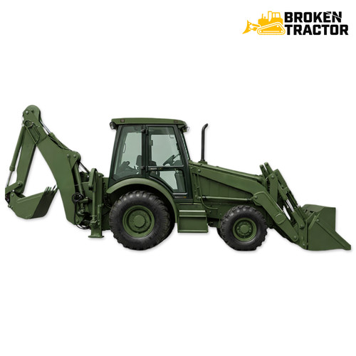 Case 580 Super M Military Backhoe with blackout lights in a desert setting