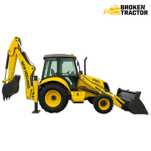 New Holland LB75 backhoe loader digging trench at construction site