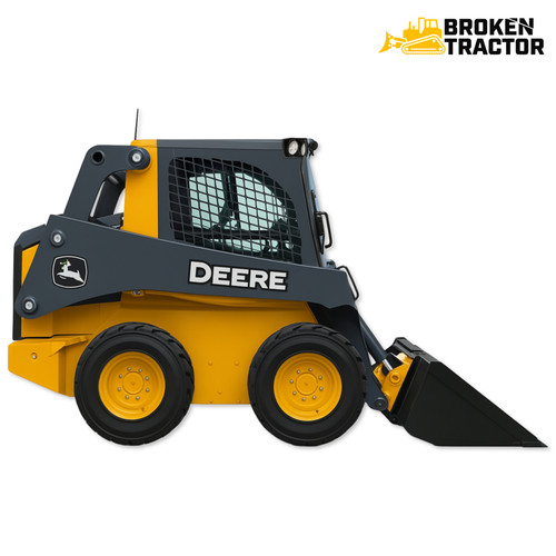 John Deere 320G Skid Steer lifting pallet of blocks at jobsite