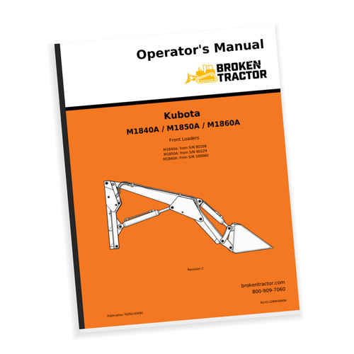 Cover of the Kubota M1840A, M1850A, M1860A Loader Operator's Manual, part number KU-O-LDRM1840A