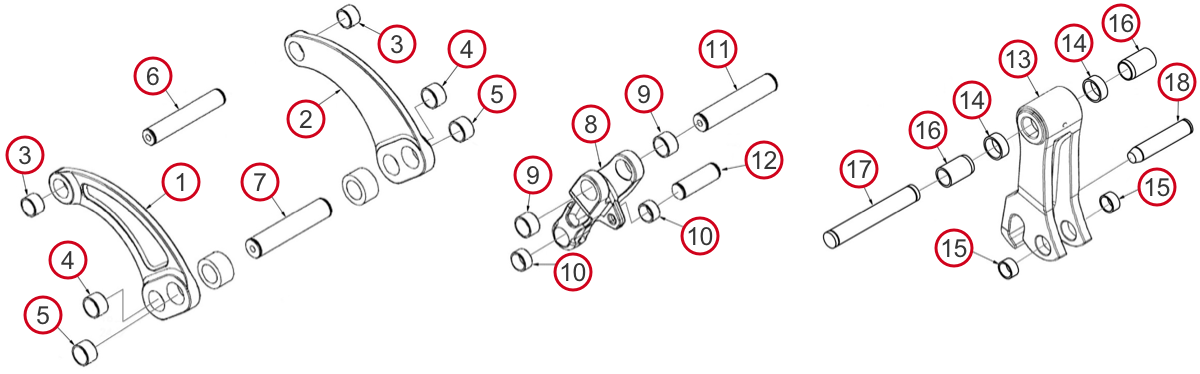 Bucket Pins. Bushings, and Links