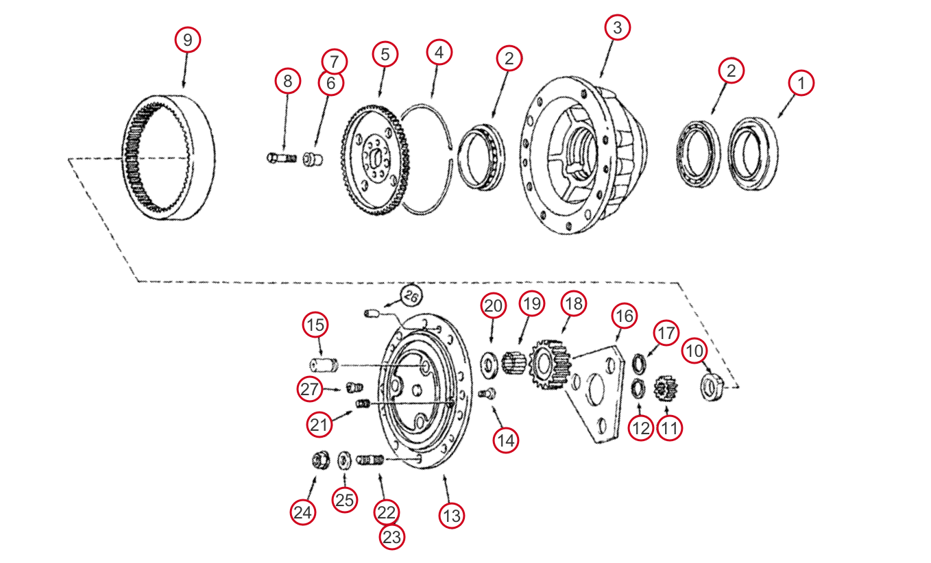 Case 590SL, 590SM, 590SM II Front Axle Planetary