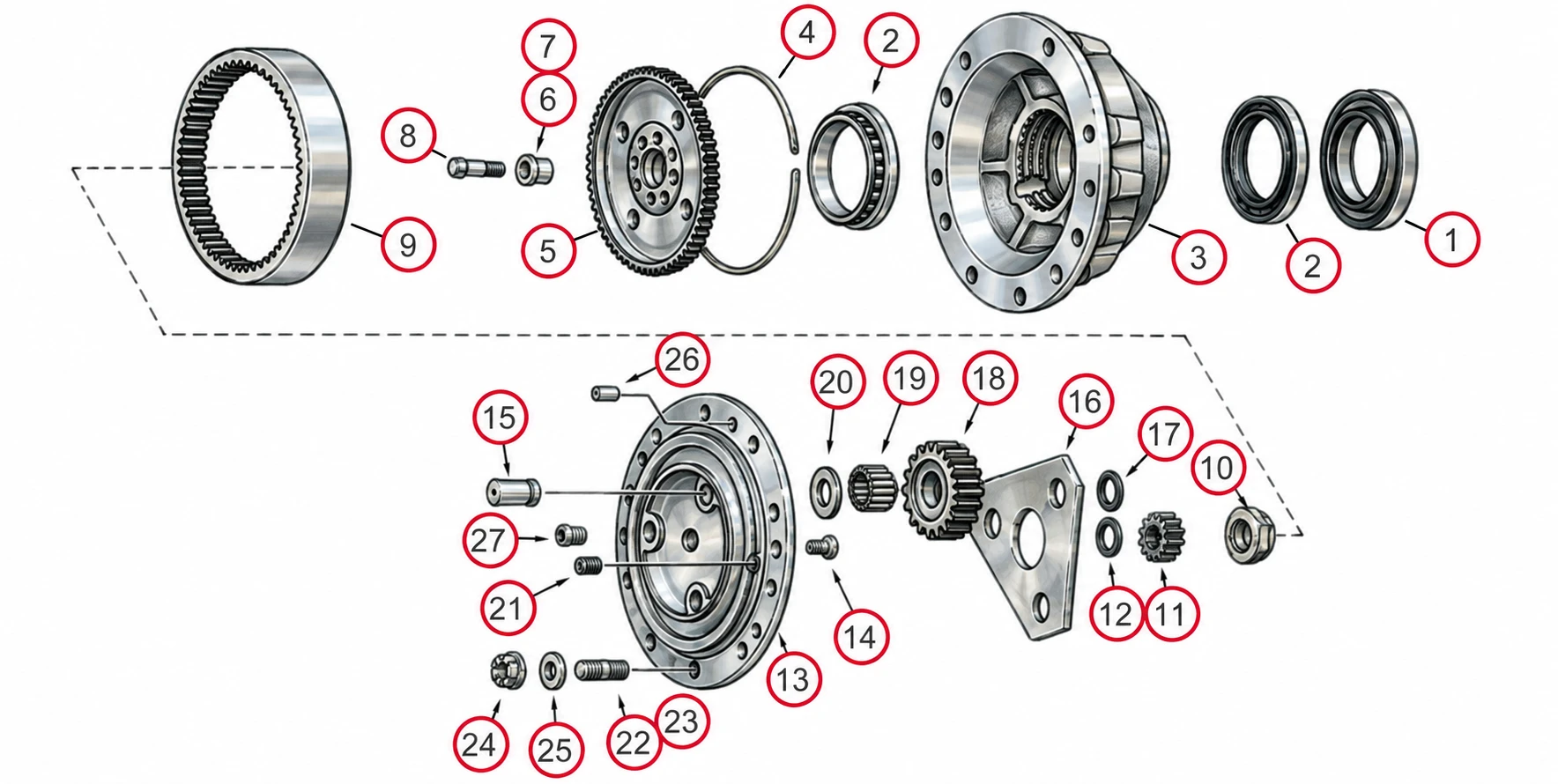 case 590sl planetary front axle diagram