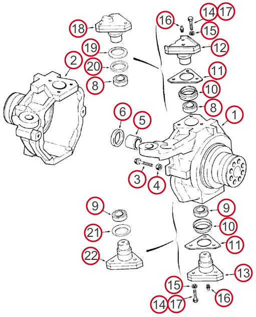 Case 580K III, 580 Super K, 590 Turbo Front Axle Swivel and King