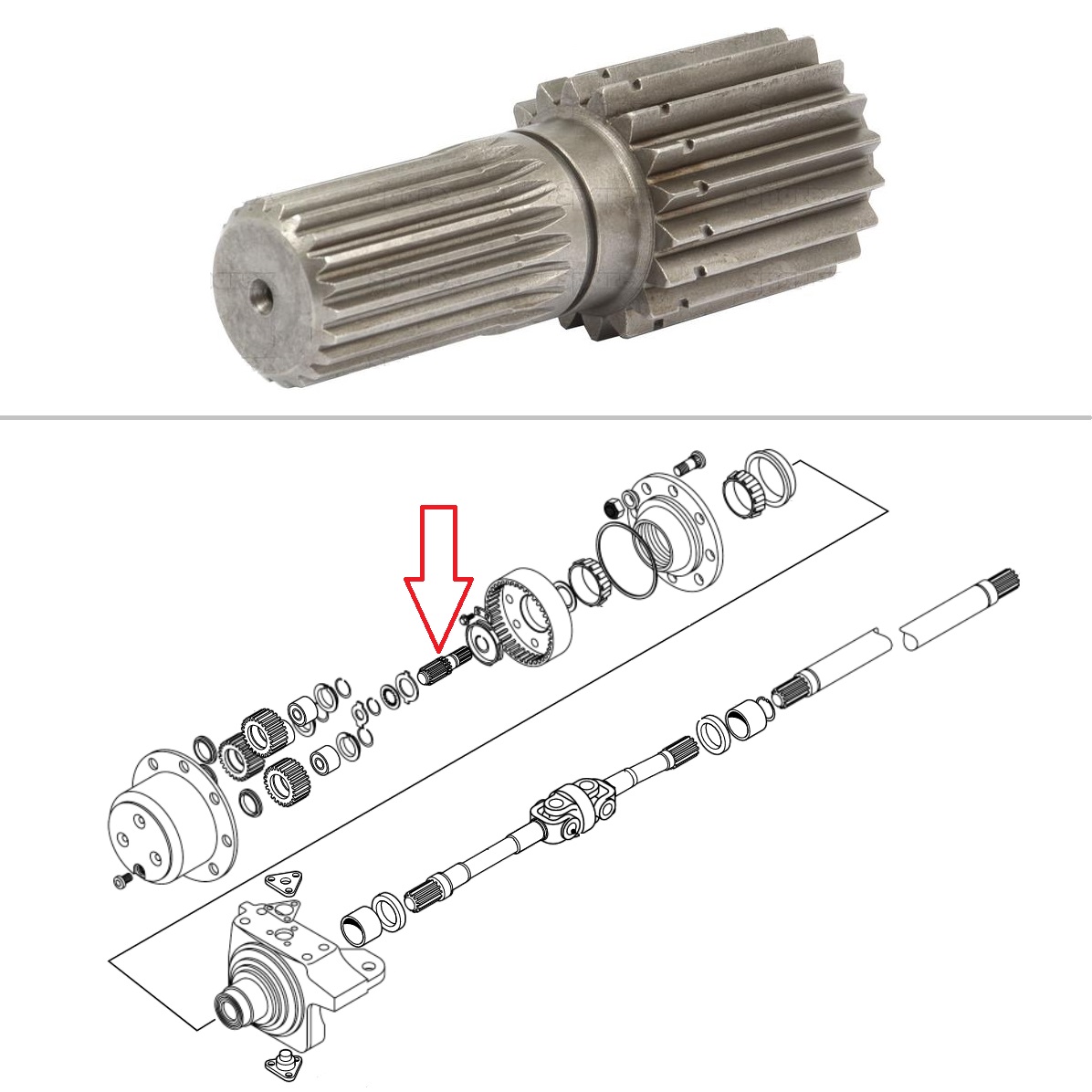 Ford / John Deere Tractor Front Axle Sun Gear Shaft (4WD)