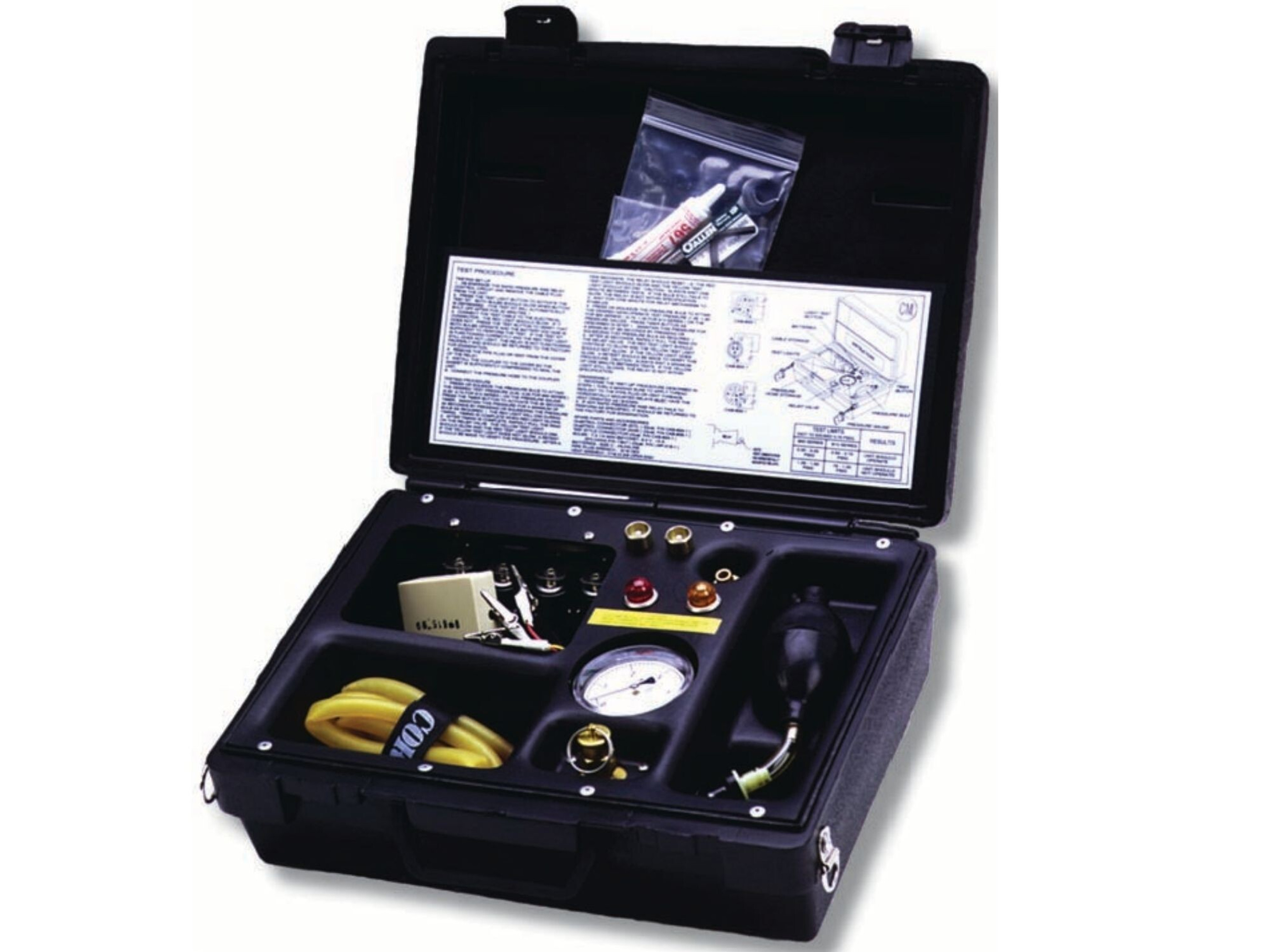 Qualitrol KIT-013 field test kit for verifying rapid pressure rise relay functionality, featuring durable components for accurate on-site transformer testing.