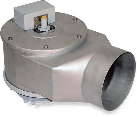 Mechanical overpressure protection device with integrated directional discharge outlet. Provides pressure relief and insulating fluid containment on transformers and load tap changers during overpressure conditions.