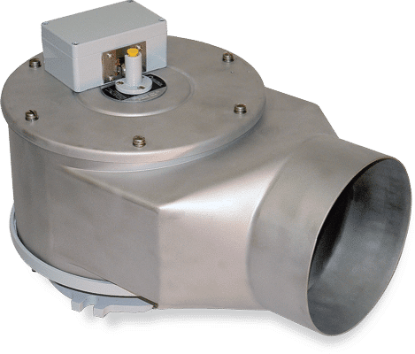 Mechanical overpressure protection device with integrated directional discharge outlet. Provides pressure relief and insulating fluid containment on transformers and load tap changers during overpressure conditions.