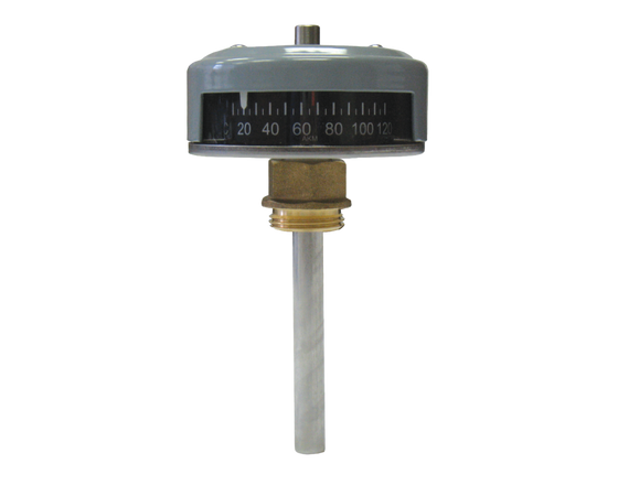 Top mounting bi-metal thermometers with temperature indication and a resettable maximum temperature pointer