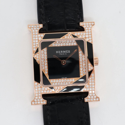 Hermes Heure H Perspective 18K Rose Gold Diamond Quartz Watch HH4.574A