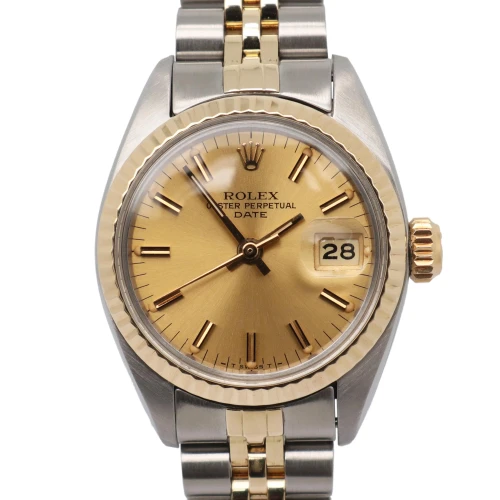 1981 Vintage Rolex 6917 Oyster Date 26mm 18K Yellow Gold Steel Champagne Watch