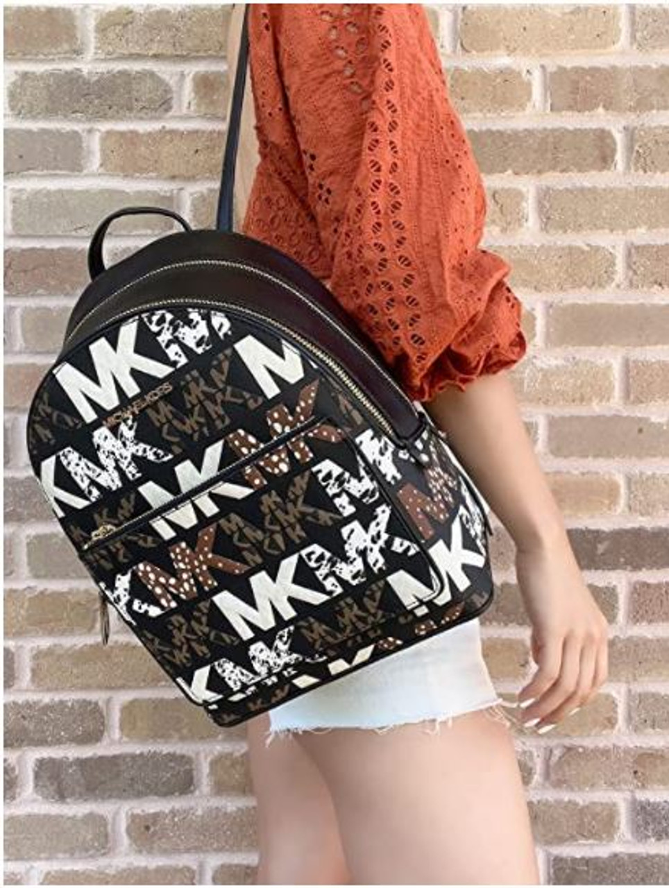  Michael Kors Rhea Zip Medium Backpack, Black Animal