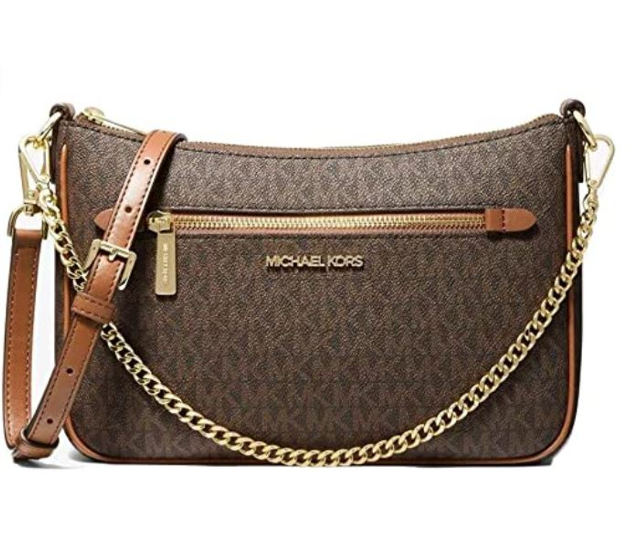 Michael Kors Jet Set Travel Large Logo Ladies Large Brown Canvas Messenger  Bag 30H6GTVM3V-200 