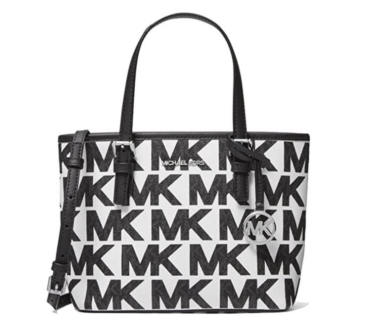 Michael Kors Optic White Black Monogram XS Extra Small Travel Tote