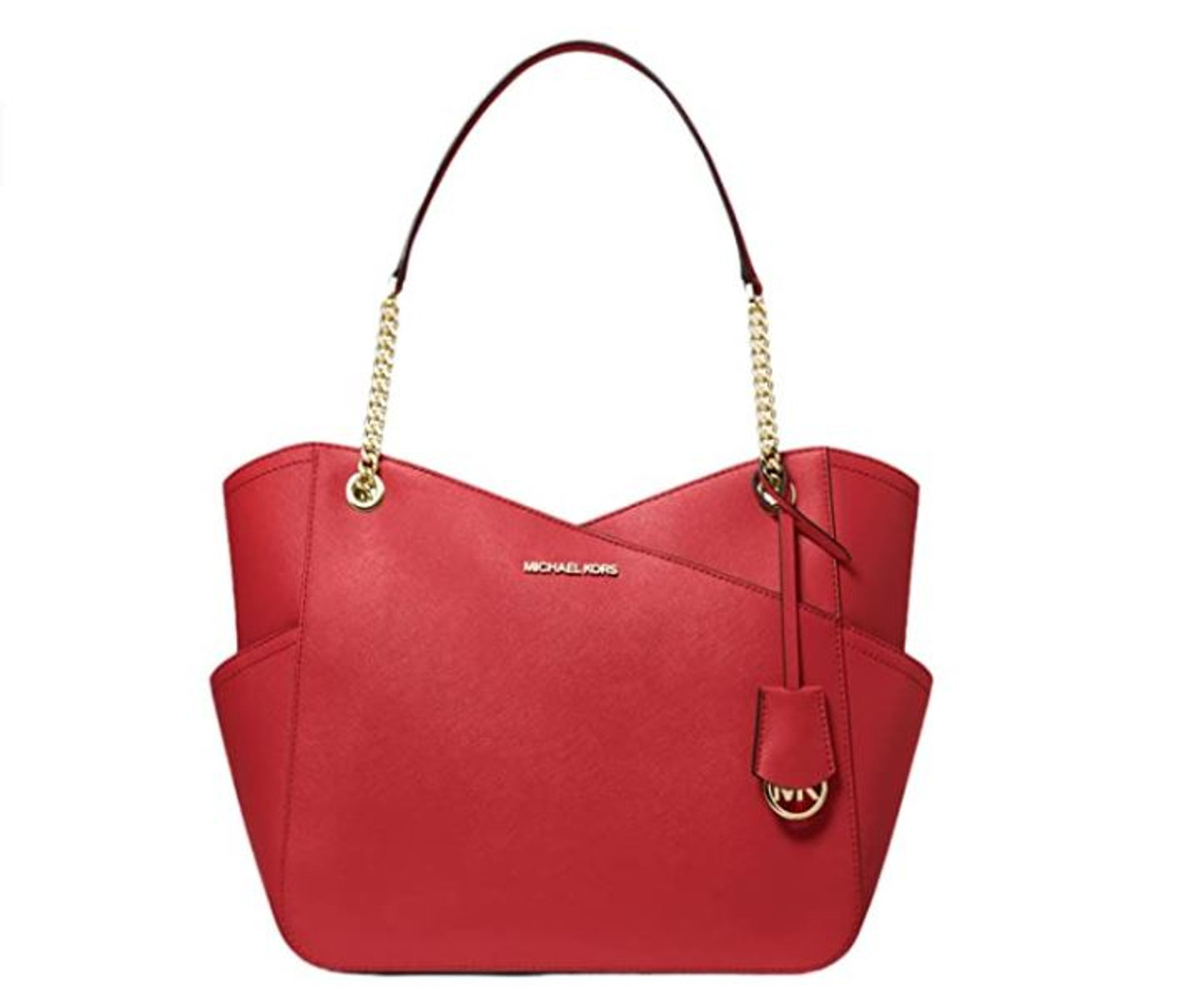 Michael Kors Jet Set Top Zip Tote Bag Large Flame Red in Saffiano