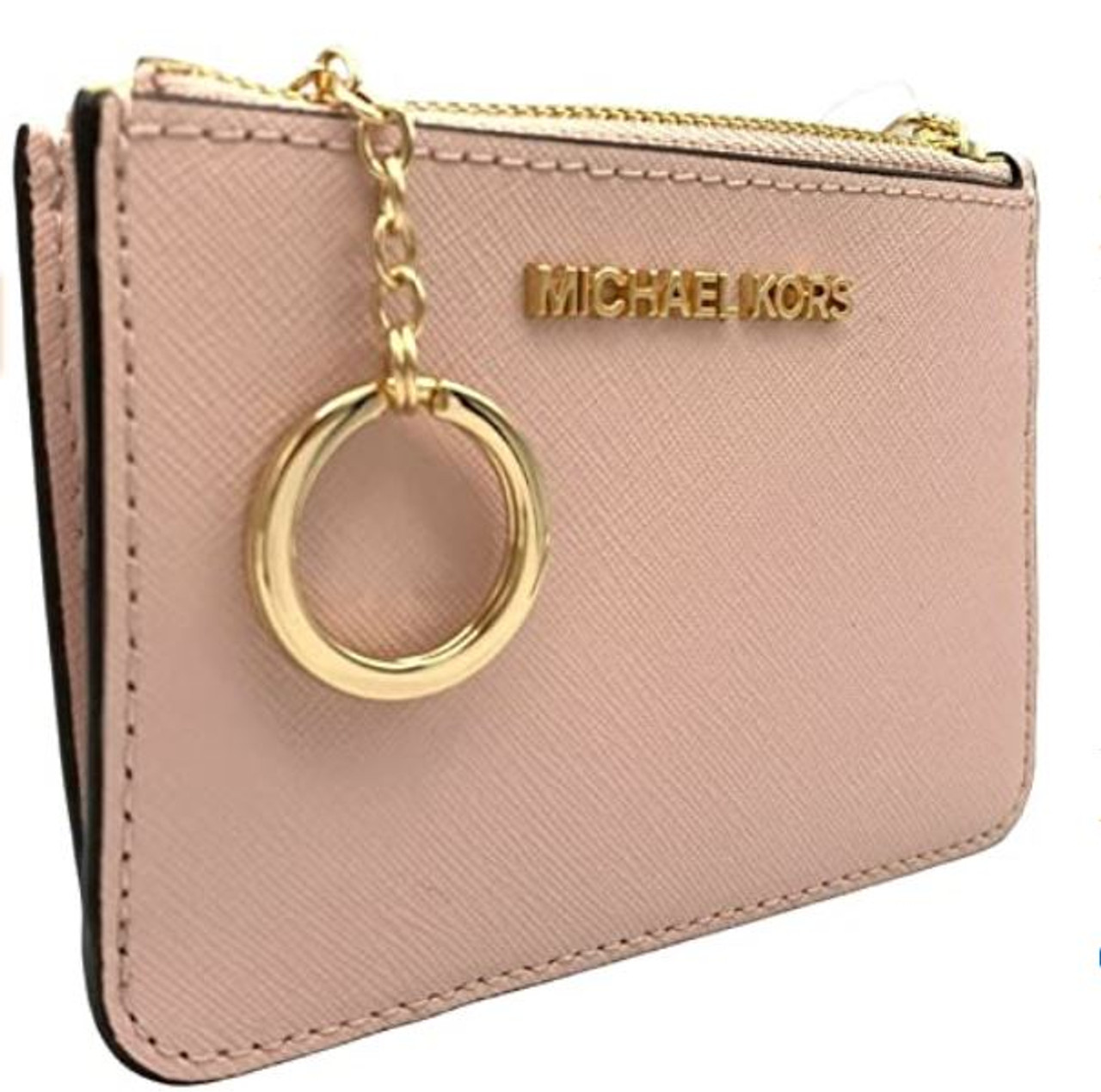 Michael Kors Jet Set Travel Small Top Zip Coin Pouch with ID Holder  Saffiano Leather (Luggage) 35F7GTVU1L-230