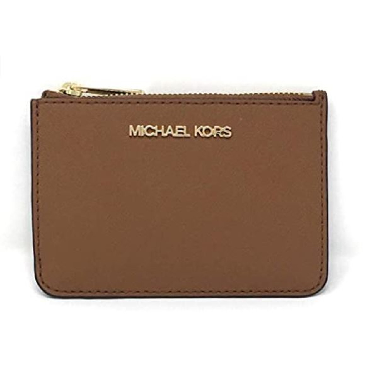 Michael Kors Leather Jet Set Travel Top Zip Card Case Wallet Coin Pouch  Brown